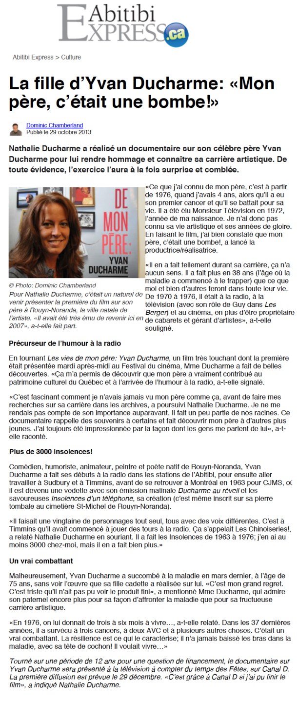 article abitibi express - mon pere une bombe